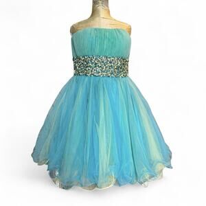 VTG Hannah XS Evening Tea‎ Party Dress Fairy Whimsigoth Teal Sheer Mesh Tutu